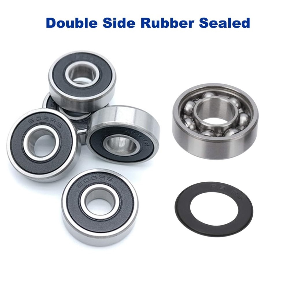 608 2RS Ball Bearings - 8 Pcs Double Rubber Sealed  Deep Groove Ball Bearings